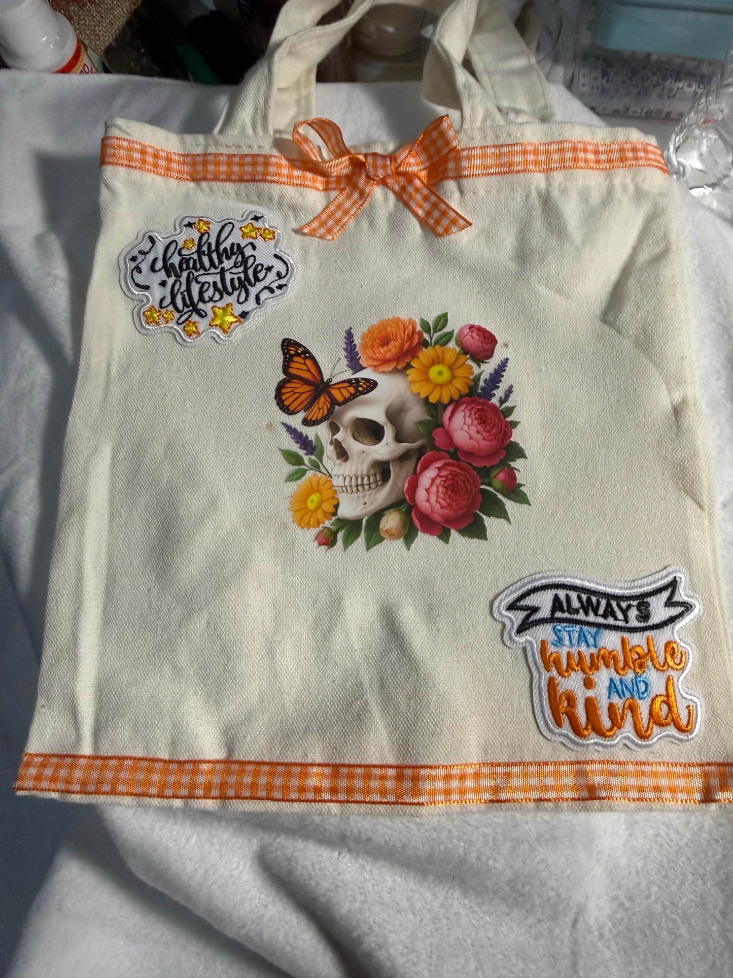 Orange skull mini bag