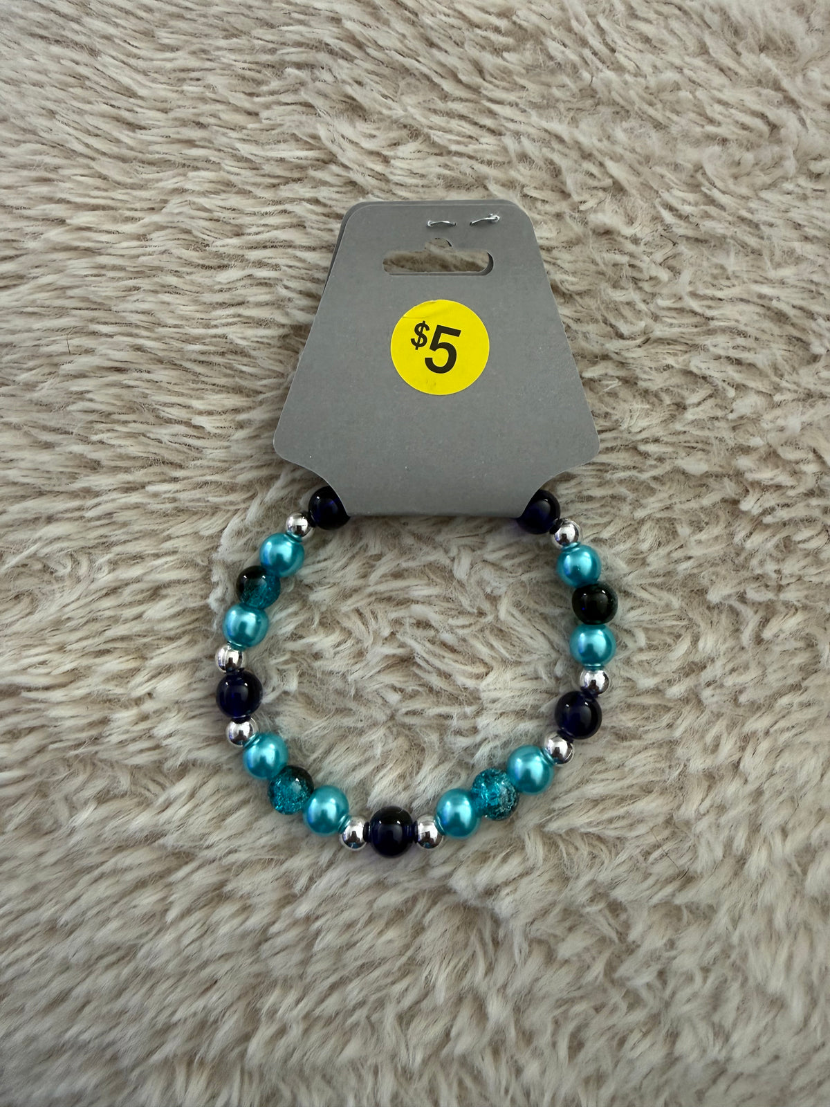 Black and blue glass beaded bracelet