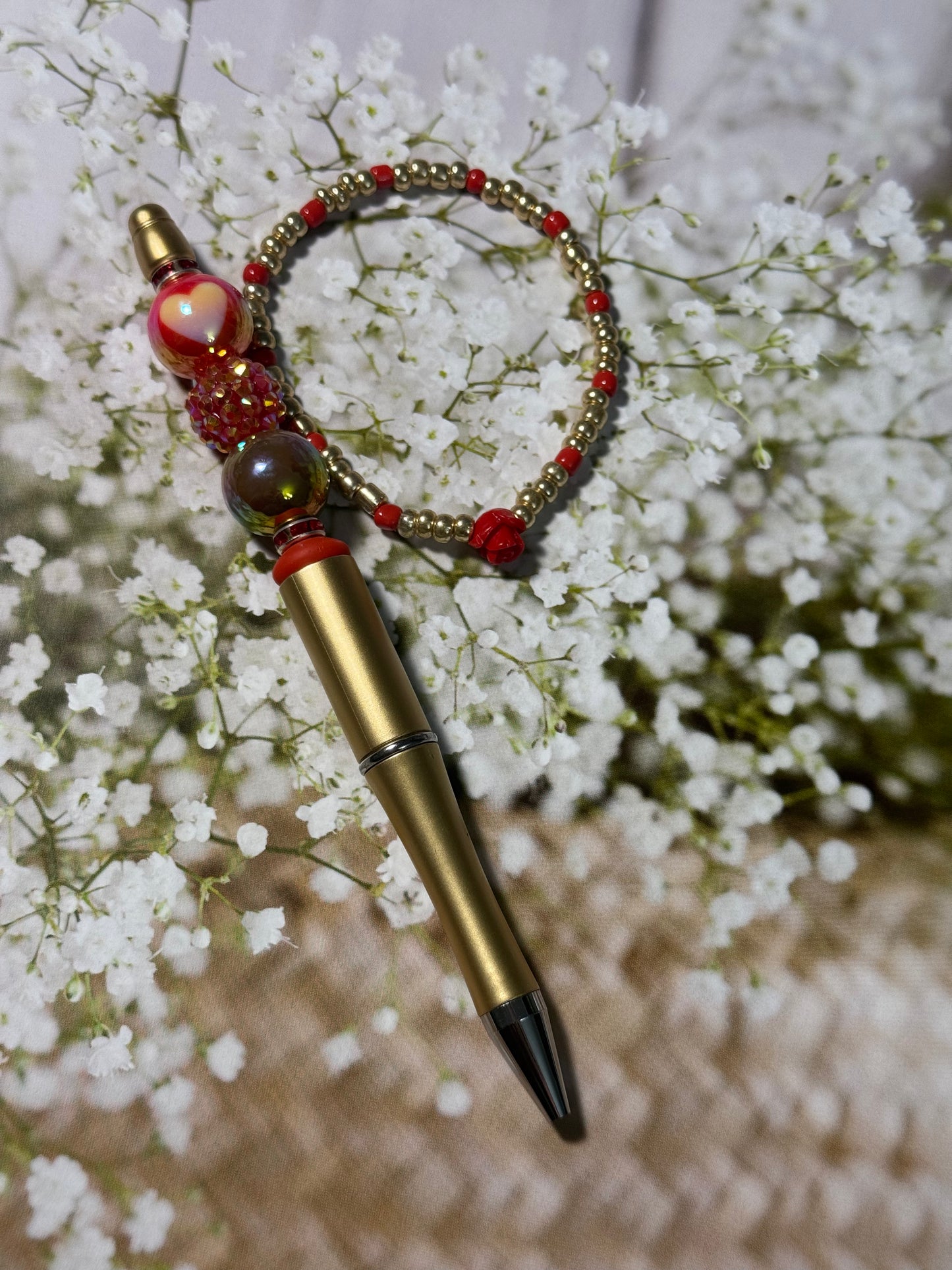 Red and gold heart/ Rose pen bundle