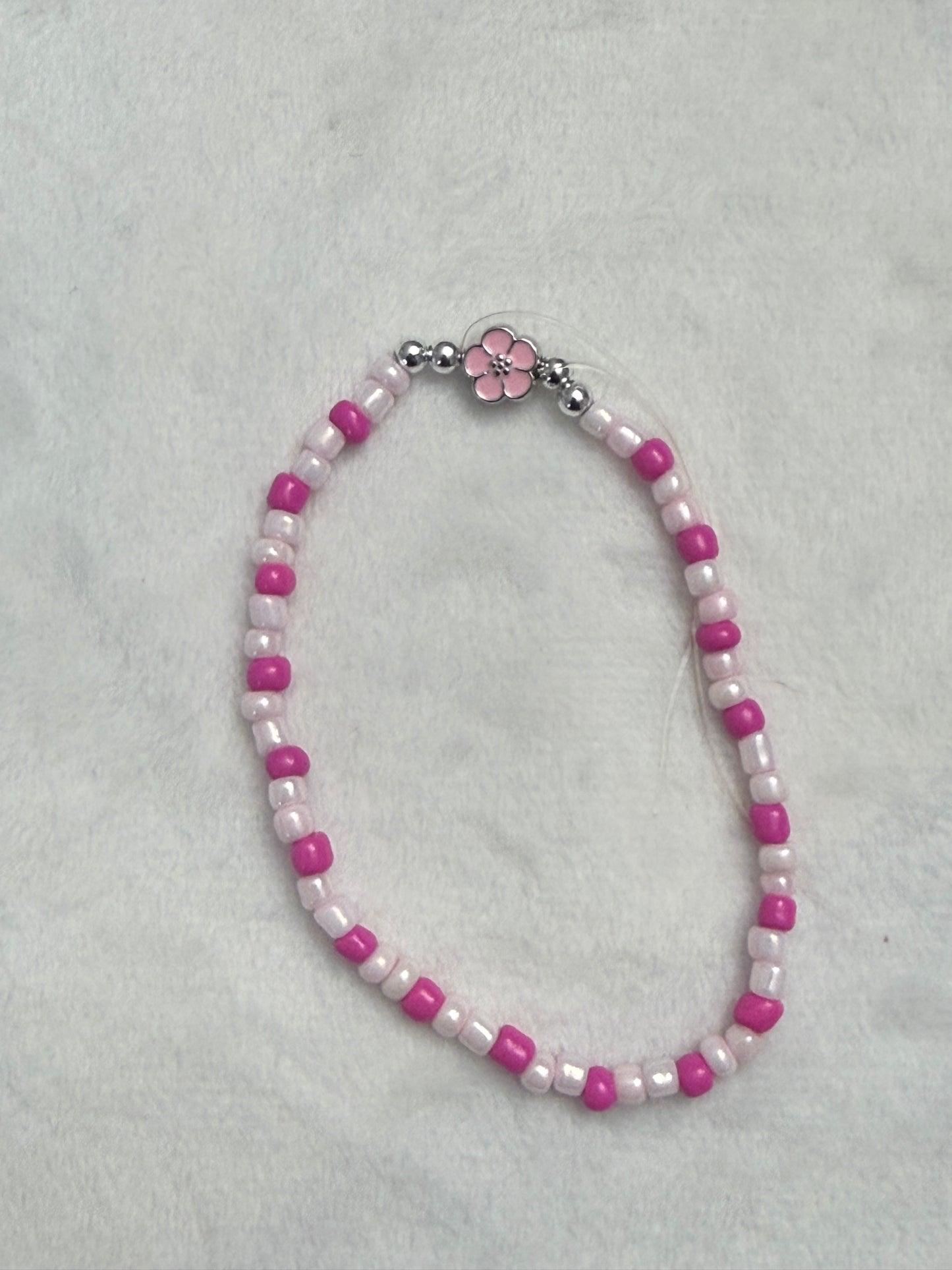 Pink flower charm bracelet