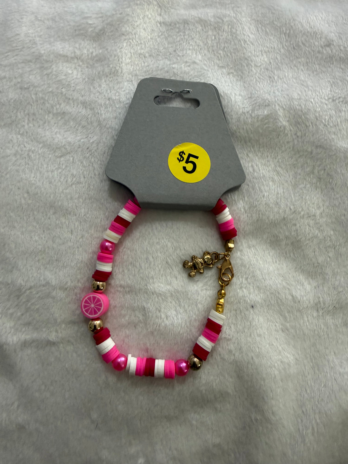 Pink grapefruit clay bead bracelet