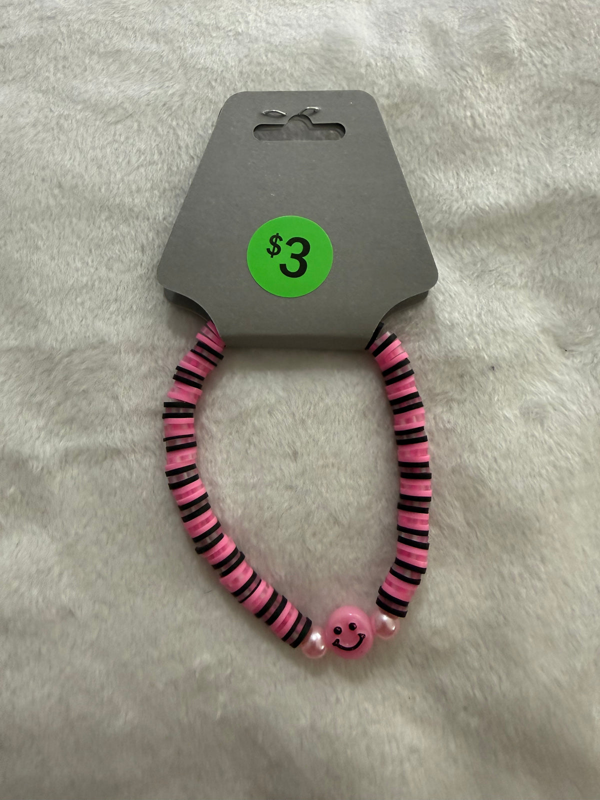 Pink and black clay beaded bracelet